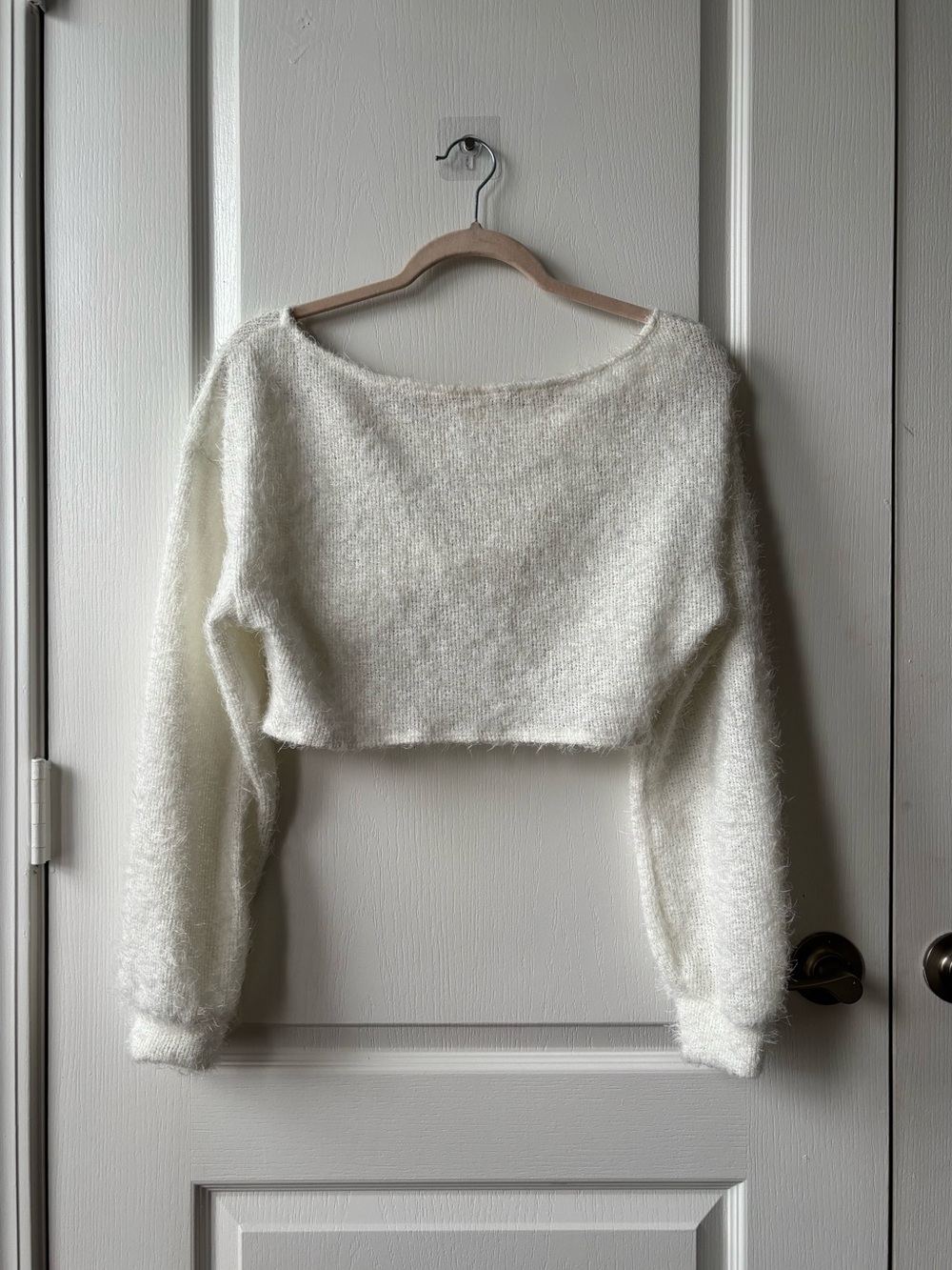 Classic White Fuzzy Cropped Women’s Sweater